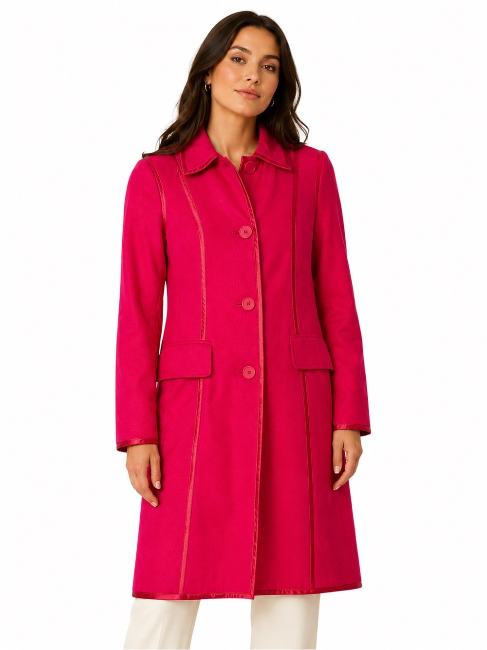 Banana Republic Pink Trench Coat Satin Trim Button Front Jacket Preppy Small - Picture 14 of 14